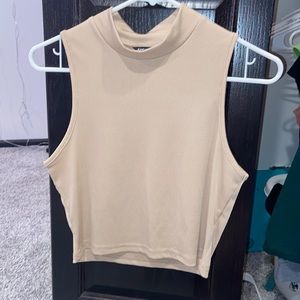 tan cropped mock neck tank top